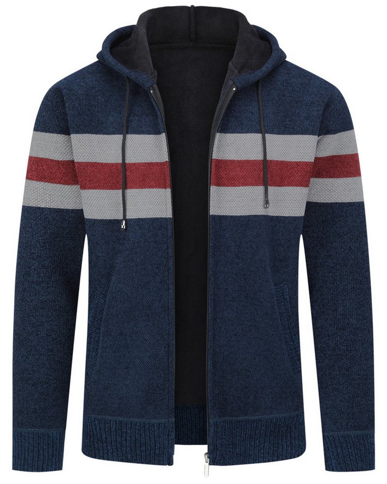 Allthemen Cardigan mit Kapuze Strickjacke Herren gefütterte Winterjacke Kontraststreifen von Allthemen