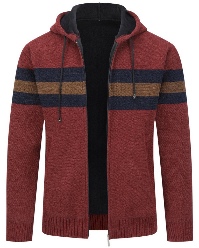 Allthemen Cardigan mit Kapuze Strickjacke Herren gefütterte Winterjacke Kontraststreifen von Allthemen