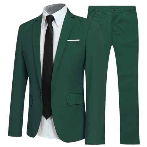 Allthemen Anzug Herren Anzüge Slim Fit 2 Teilig Business Herrenanzug Sakko Hose Dunkelgrün XS von Allthemen