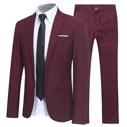 Allthemen Anzug Herren Anzüge Slim Fit 2 Teilig Business Herrenanzug Sakko Hose Weinrot 3XL von Allthemen