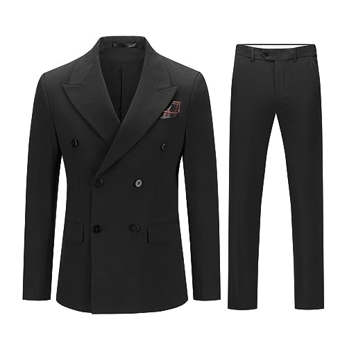 Allthemen Herren 2 Teiliger Anzug Zweireiher Herrenanzug mit Handtuch Anzüge Sakko Hose für Hochzeit Schwarz XS von Allthemen