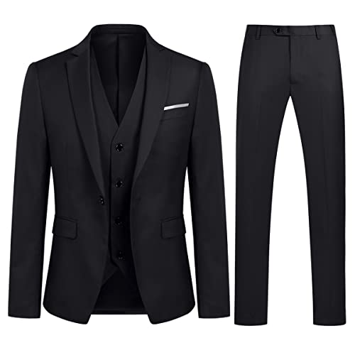 Allthemen Anzug Herren Slim Fit 3 Teilig Anzüge Modern Herrenanzug 3-Teilig Sakko Hose Weste für Business Hochzeit Schwarz 3XL von Allthemen