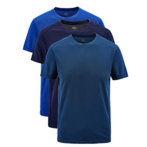 Allthemen Herren 3er Pack Shirt Kurzarm Funktionsshirt T-Shirt Rundhals Einfarbig Männer Kurzarmshirt Basic Trainingsshirt blau+dunkelblau+denimblau M von Allthemen