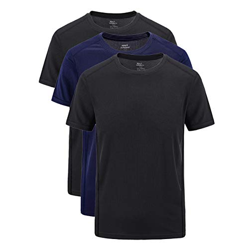 Allthemen Herren 3er Pack Shirt Kurzarm Funktionsshirt T-Shirt Rundhals Einfarbig Männer Kurzarmshirt Basic Trainingsshirt schwarz+schwarz+dunkelblau 4XL von Allthemen