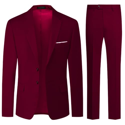 Allthemen Herren Anzug 2 Teilig Herrenanzug Slim Fit Zwei Knöpfe Anzüge Business Hochzeit Blazer Hose Weinrot M von Allthemen
