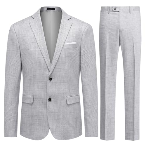 Allthemen Herren Anzug 2 Teilig Slim Fit Herrenanzug Kariert Tweed Smoking Set Elegant Blazer Hose Weiß 3XL von Allthemen