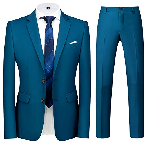 Allthemen Herren Anzug 2-teilig Slim Fit Einreihig Zwei Knöpfe Anzüge Hochzeit Business Blazer Hose Blau XL von Allthemen