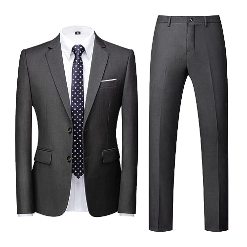 Allthemen Herren Anzug 2-teilig Slim Fit Einreihig Zwei Knöpfe Anzüge Hochzeit Business Blazer Hose Grau L von Allthemen