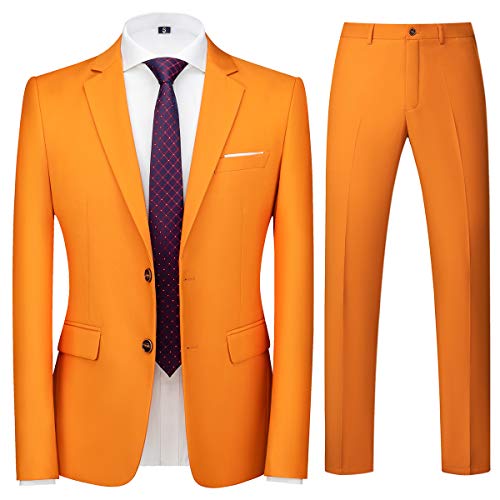 Allthemen Herren Anzug 2-teilig Slim Fit Einreihig Zwei Knöpfe Anzüge Hochzeit Business Blazer Hose Orange S von Allthemen