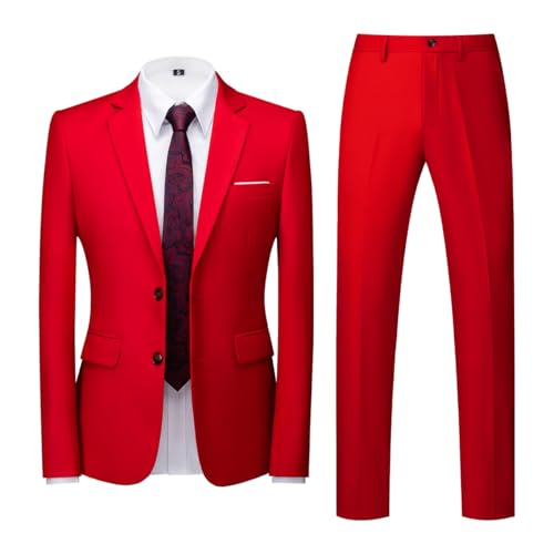 Allthemen Herren Anzug 2-teilig Slim Fit Einreihig Zwei Knöpfe Anzüge Hochzeit Business Blazer Hose Rot M von Allthemen