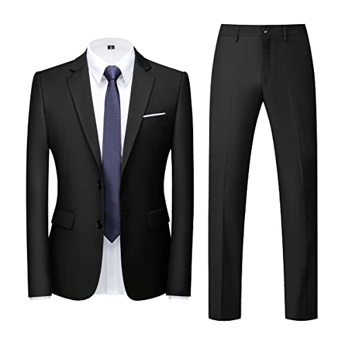 Allthemen Herren Anzug 2-teilig Slim Fit Einreihig Zwei Knöpfe Anzüge Hochzeit Business Blazer Hose Schwarz XS von Allthemen