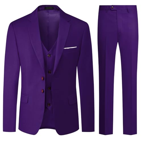Allthemen Herren Anzug 3-Teilig Slim Fit Einreihig Zwei Knöpfe Hochzeit Smoking Anzug Blazer Weste Hose Violett M von Allthemen