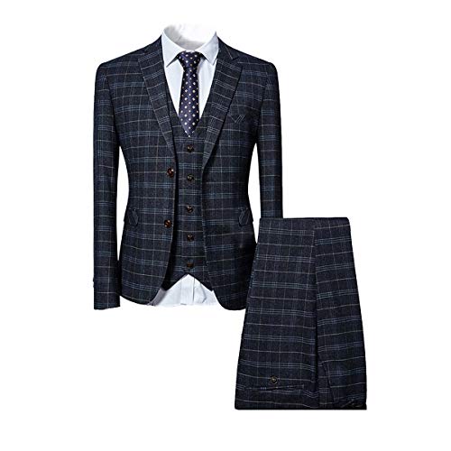 Allthemen Herrenanzug Anzug Herren Anzug Kariert Slim Fit 3 Teilig Anzüge Sakko für Business Hochzeit #6248 Schwarz XXX-Large von Allthemen