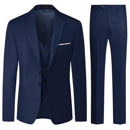 Allthemen Herren Anzug 3-Teilig Slim Einreihig Zwei Knöpfe Hochzeit Smoking Anzug Blazer Weste Hose Blau1 3XL von Allthemen
