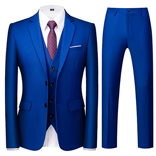 Allthemen Herren Anzug 3-teilig Slim Fit Einreihig Zwei Knöpfe Hochzeit Smoking Anzug Blazer Weste Hose Dunkelblau L von Allthemen