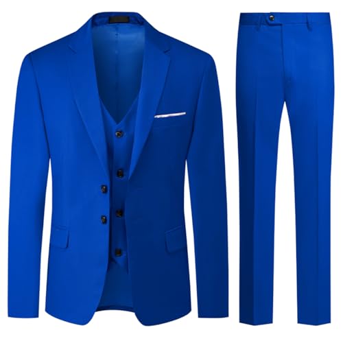 Allthemen Herren Anzug 3-Teilig Slim Fit Einreihig Zwei Knöpfe Hochzeit Smoking Anzug Blazer Weste Hose Dunkelblau L von Allthemen