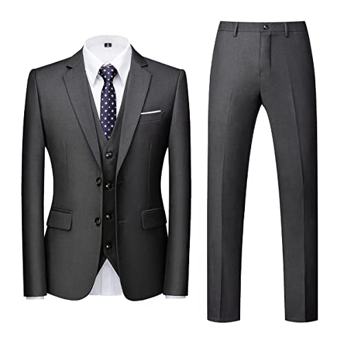 Allthemen Herren Anzug 3-teilig Slim Fit Einreihig Zwei Knöpfe Hochzeit Smoking Anzug Blazer Weste Hose Grau 3XL von Allthemen