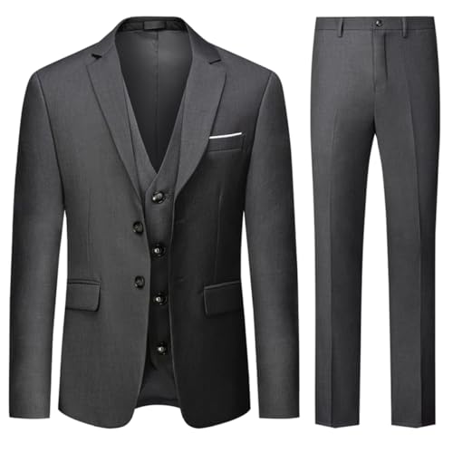 Allthemen Herren Anzug 3-Teilig Slim Fit Einreihig Zwei Knöpfe Hochzeit Smoking Anzug Blazer Weste Hose Grau S von Allthemen