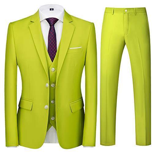 Allthemen Herren Anzug 3-teilig Slim Fit Einreihig Zwei Knöpfe Hochzeit Smoking Anzug Blazer Weste Hose Grün XS von Allthemen