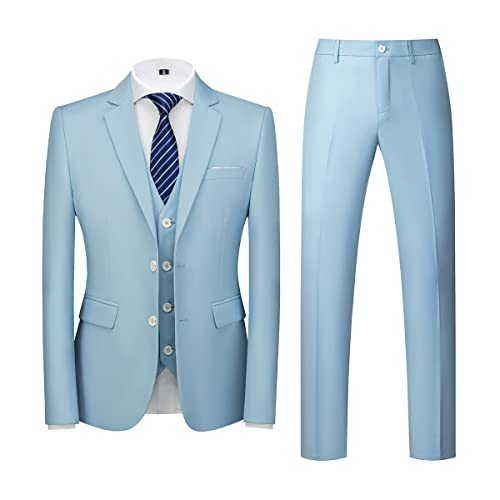 Allthemen Herren Anzug 3-teilig Slim Fit Einreihig Zwei Knöpfe Hochzeit Smoking Anzug Blazer Weste Hose Hellblau1 XL von Allthemen