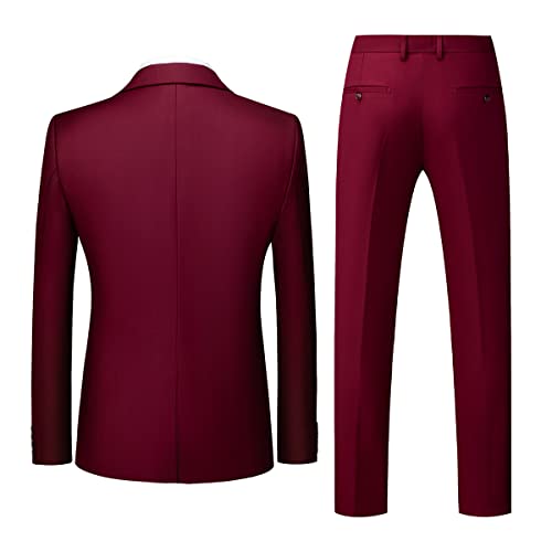 Allthemen Herren Anzug 3-teilig Slim Fit Einreihig Zwei Knöpfe Hochzeit Smoking Anzug Blazer Weste Hose Weinrot 3XL von Allthemen