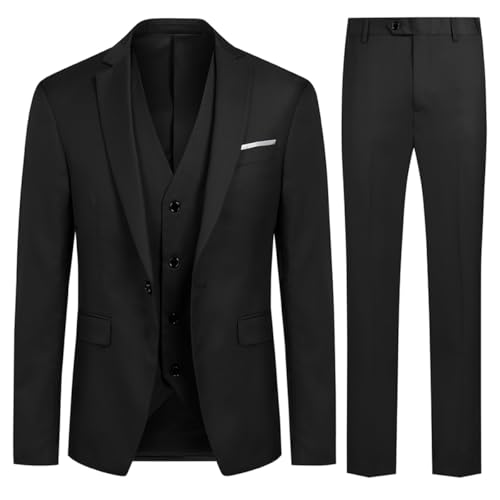 Allthemen Anzug Herren Slim Fit 3 Teilig Anzüge Modern Herrenanzug 3-Teilig Sakko Hose Weste für Business Hochzeit Schwarz XS von Allthemen