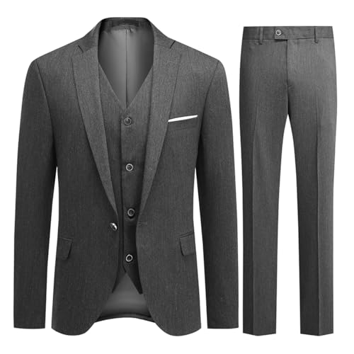 Allthemen Herren Anzug Slim Fit Stretch Anzüge 3 Teilig Made in Türkiye Dunkelgrau 46 von Allthemen