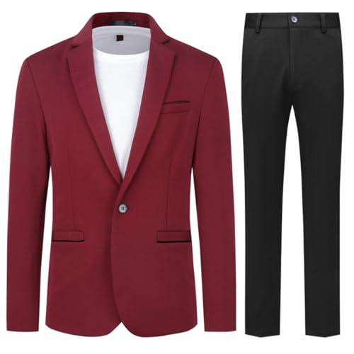 Allthemen Herren Anzug Stretch 2 Teilig Herrenanzug Slim Fit Business Hochzeitsanzug für Männer(schwarz Hose) 3XL von Allthemen