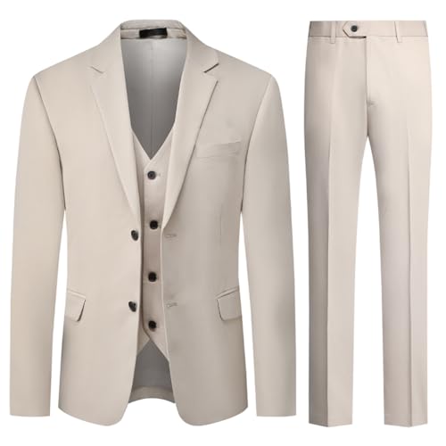 Allthemen Herren Anzug Stretch Slim Fit 3 Teilig Hochzeitsanzug Komplett Anzüge 2-Knopf Business Grau1 XS von Allthemen