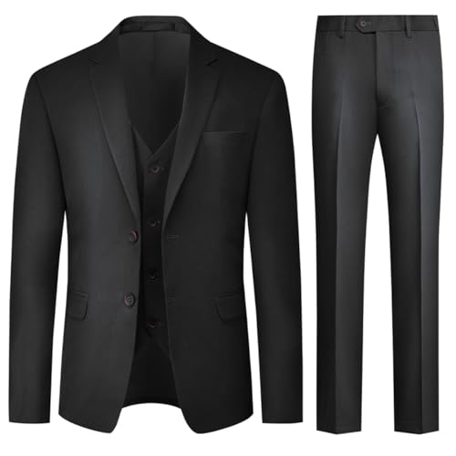 Allthemen Herren Anzug Stretch Slim Fit 3 Teilig Hochzeitsanzug Komplett Anzüge 2-Knopf Business Schwarz S von Allthemen