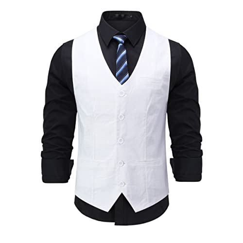 Allthemen Herren Anzugweste Atmungsaktiv Slim Fit Ärmellose Westen Sommer Herrenweste Formelle Gilet Weiß L von Allthemen