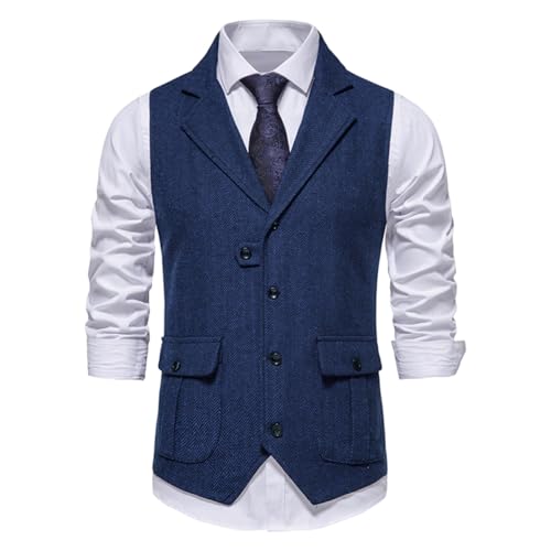 Allthemen Herren Anzugweste Tweed Revers Westen Formale Business Ärmellose Vest für Hochzeit Party Dunkelblau XL Allthemen Herren Anzugweste Tweed Revers Westen Formale Business Ärmellose Vest für Hochzeit Party Dunkelblau XL von Allthemen