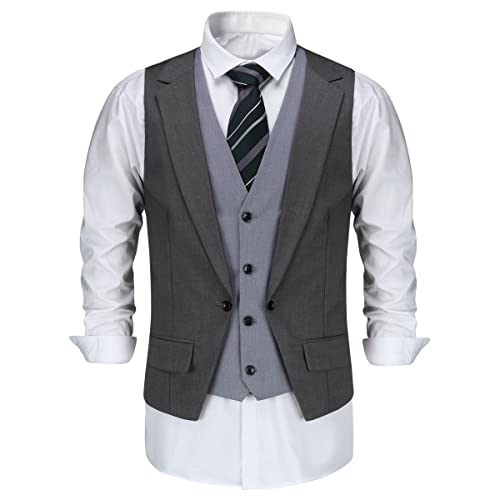 Allthemen Herren Anzugweste mit Schichten V-Ausschnitt Western Weste Slim Fit Layered Herrenweste Business Grau L von Allthemen