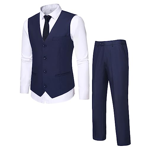 Allthemen Herren Anzugweste und Hose Set Anzug 2 Teilig Hochzeit Herrenanzug Business Blau S von Allthemen