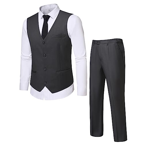 Allthemen Herren Anzugweste und Hose Set Anzug 2 Teilig Hochzeit Herrenanzug Business Grau XL von Allthemen