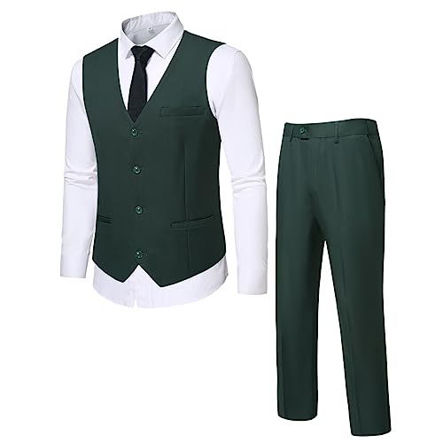 Allthemen Herren Anzugweste und Hose Set Anzug 2 Teilig Hochzeit Herrenanzug Business Grün S von Allthemen