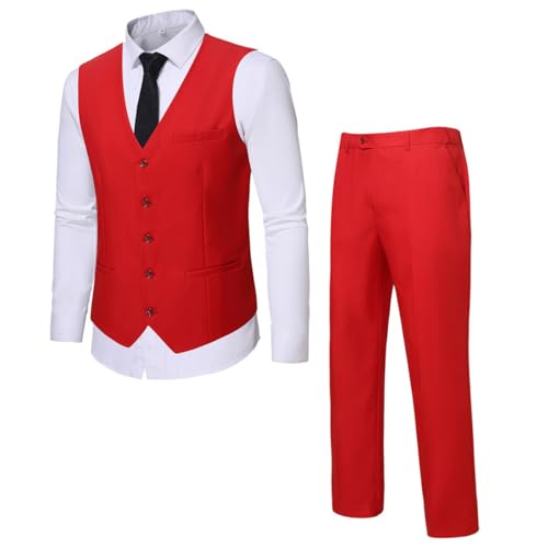 Allthemen Herren Anzugweste und Hose Set Anzug 2 Teilig Hochzeit Herrenanzug Business Rot L von Allthemen