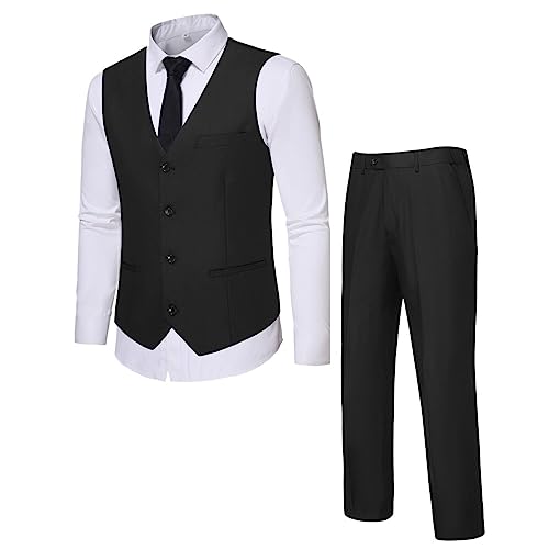 Allthemen Herren Anzugweste und Hose Set Anzug 2 Teilig Hochzeit Herrenanzug Business Schwarz XL von Allthemen