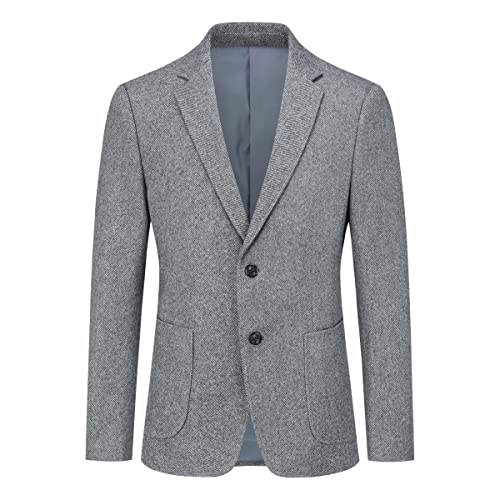 Allthemen Herren Blazer Tweed Winter Sakko Regular Fit Streifen Anzugjacke Sportlich 2 Knöpfe Grau XXL von Allthemen