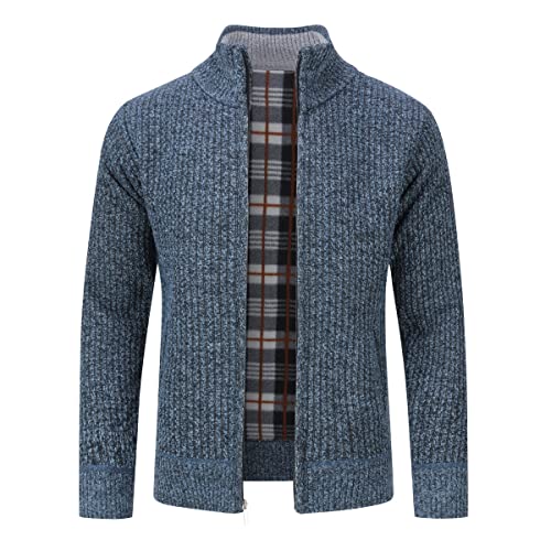 Allthemen Herren Cardigan Grobstrick Reißverschluss Strickjacke mit Stehkragen Winter Pollover Knitted Blau&Grau M von Allthemen