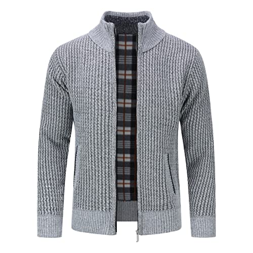 Allthemen Herren Cardigan Grobstrick Reißverschluss Strickjacke mit Stehkragen Winter Pollover Knitted Hellgrau L von Allthemen