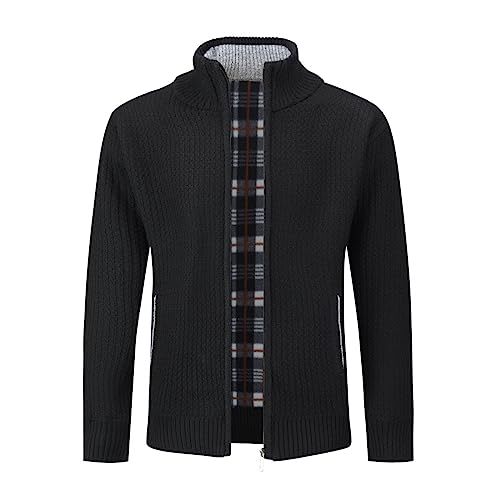 Allthemen Herren Cardigan Grobstrick Reißverschluss Strickjacke mit Stehkragen Winter Pollover Knitted Schwarz 4XL von Allthemen