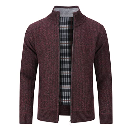 Allthemen Herren Cardigan Grobstrick Reißverschluss Strickjacke mit Stehkragen Winter Pollover Knitted Weinrot M von Allthemen