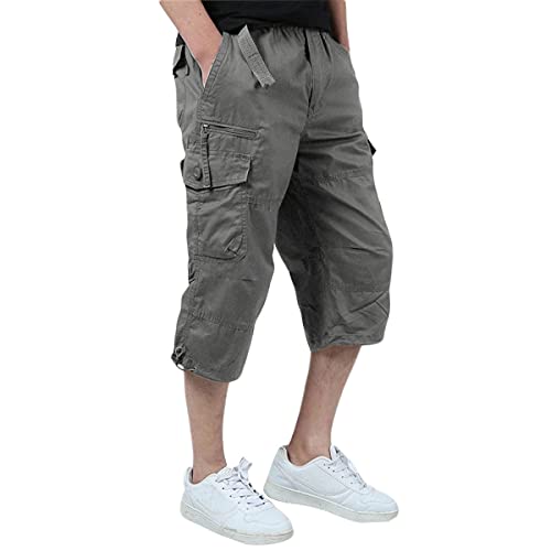 Allthemen Herren Cargo Shorts mit Gummiband 3/4 Bermuda Shorts Männer Cargo Hose Sommer Kurze Hose Grau S von Allthemen