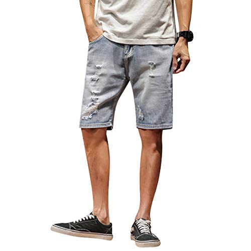 Allthemen Herren Denim Shorts Zerrissene Jeans Kurze Jeanshose Lässige Loch Shorts Sommer Bermuda Shorts Slim Fit #02 Hellblau 38 von Allthemen