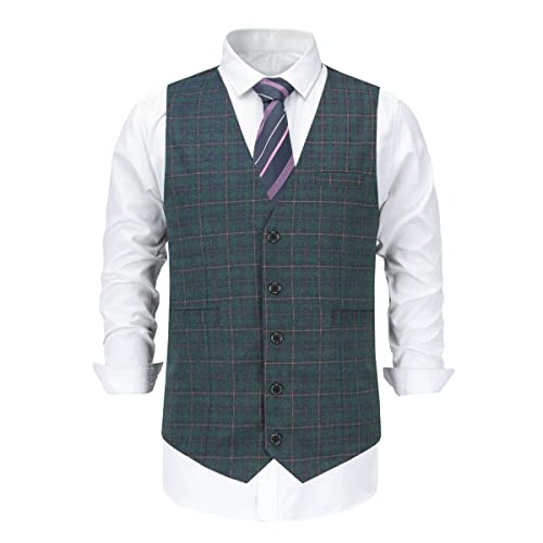 Allthemen Herren Formale Karierte Weste Anzugweste Plaid Kleid Anzug Western Hochzeit Party Grün XL von Allthemen