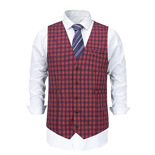 Allthemen Herren Formale Karierte Weste Anzugweste Plaid Kleid Anzug Western Hochzeit Party Rot M von Allthemen