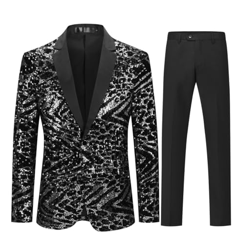 Allthemen Herren Glitzer Anzug mit Pailletten Smoking 2 Teilig Gold Anzuge für Party Abschlussball #41 Schwarz XXL Allthemen Herren Glitzer Anzug mit Pailletten Smoking 2 Teilig Gold Anzuge für Party Abschlussball #41 Schwarz XXL von Allthemen