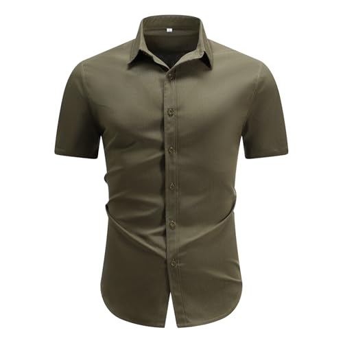 Allthemen Herren Hemd Kurzarm Sommerhemd Regular Fit Leinenhemd Button Down Leinen Shirt Business Grün M von Allthemen