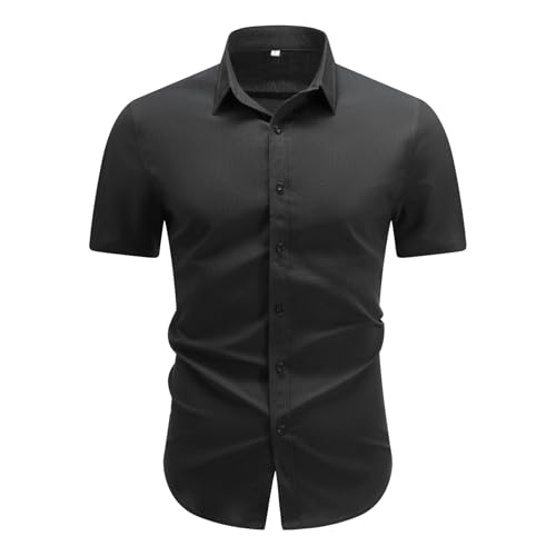 Allthemen Herren Hemd Kurzarm Sommerhemd Regular Fit Leinenhemd Button Down Leinen Shirt Business Schwarz M von Allthemen